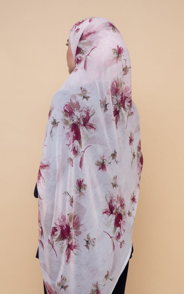 Chiffon hijab with pink flowers on it