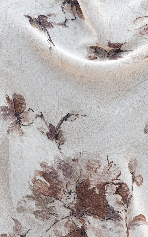 Details of printed chiffon hijab with brown flowers