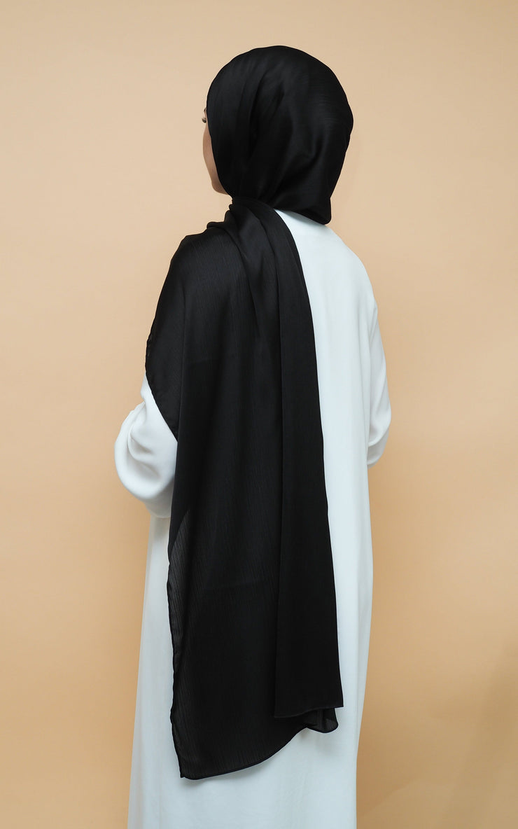 Satin Crimp Hijab - Black