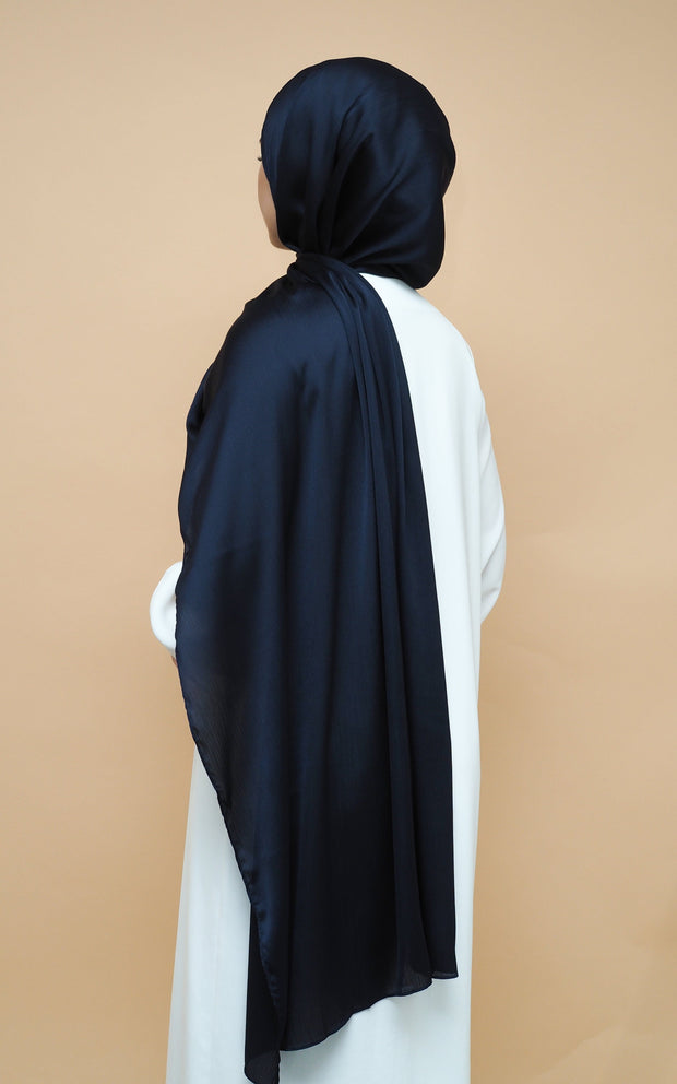 Satin Crimp Hijab - Dark Blue