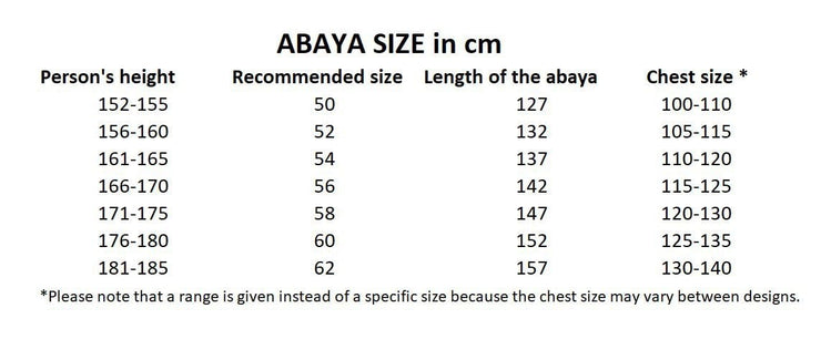 abaya size guide